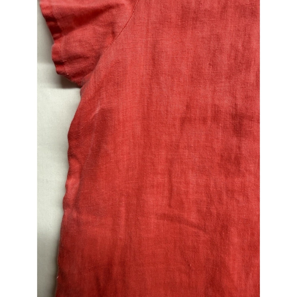 Cynthia Rowley 100%‎ Linen Coral Red Short Sleeve Top Women's Medium Button Hem - Picture 11 of 12